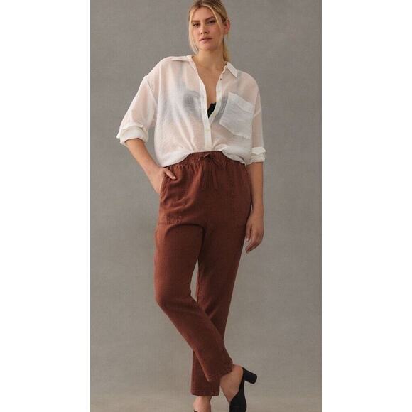 Anthropologie Pants - Anthropologie Pilcro Washed Brown Linen Drawstring High Rise Casual Pants Sz M